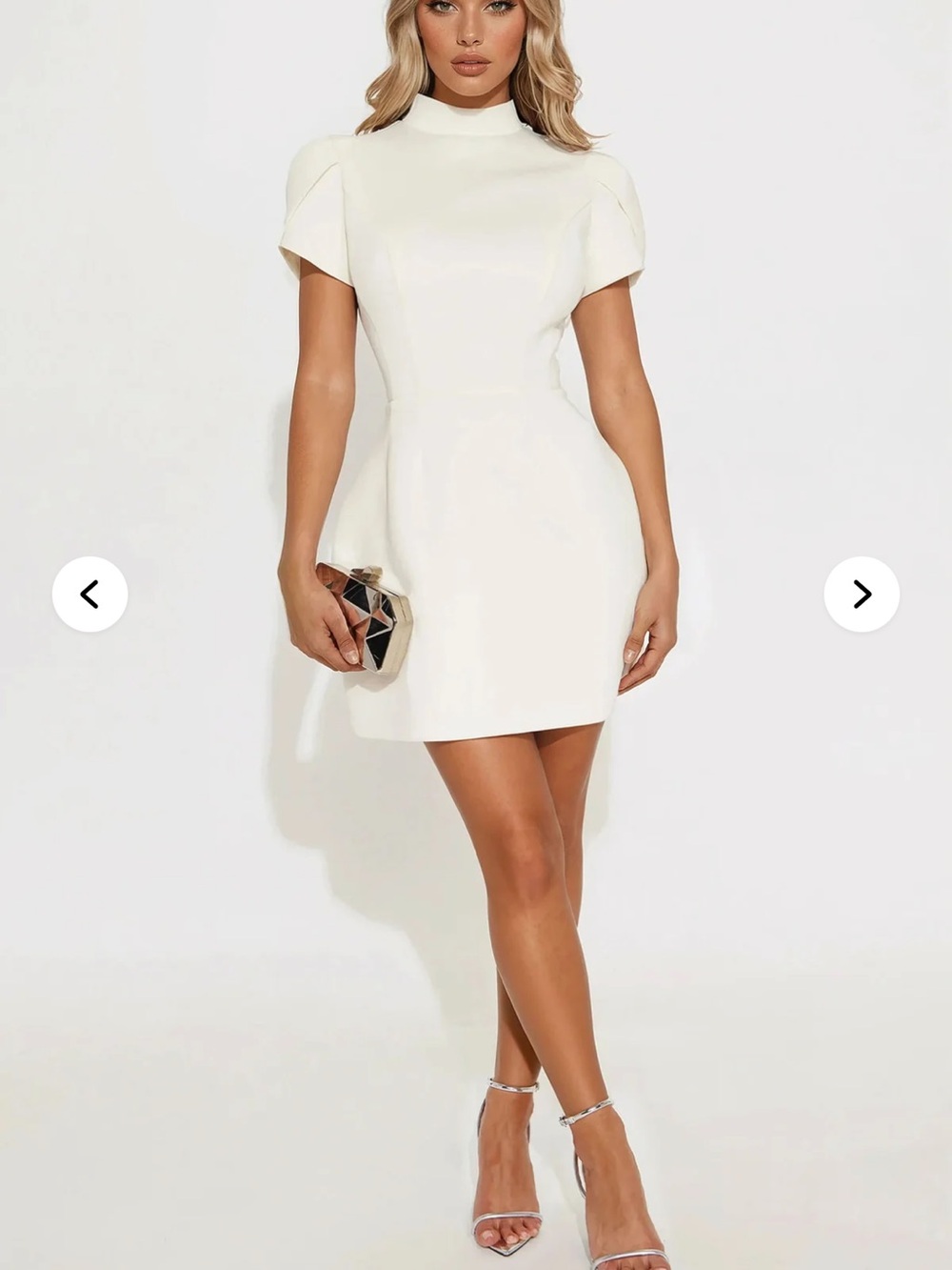 Fashion Nova Cream High-Neck Short Sleeve Mini Dress